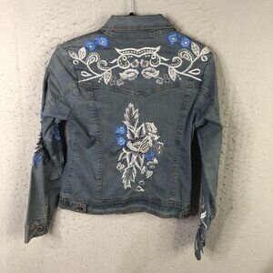 Vintage Collection Jacket Womens M Blue Embroidered Floral Rhinestone Western